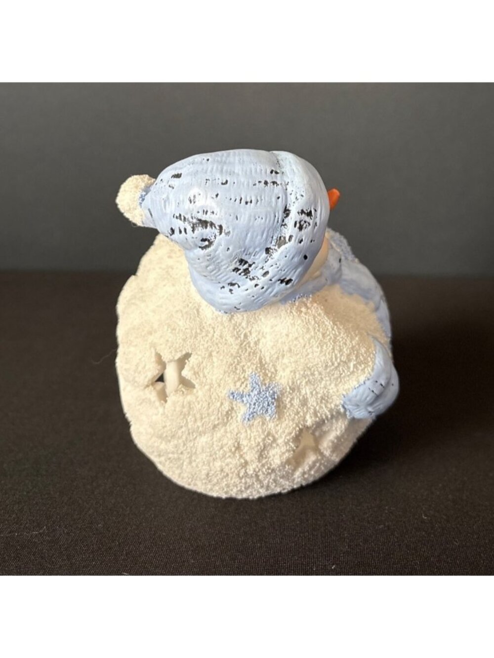 Christmas Snowman Figurine Tea Light Candle Holder Joy Winter Blue White 4" - Picture 6 of 11